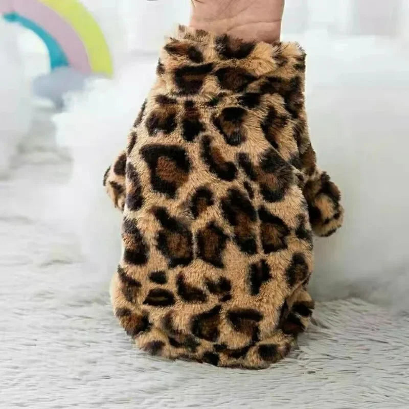 Dog Clothes Small Dog Autumn Winter Coat  Leopard Print Fur and Fleece Thermals Puppy Apparels Warm Dog´s Sweater Cute Products