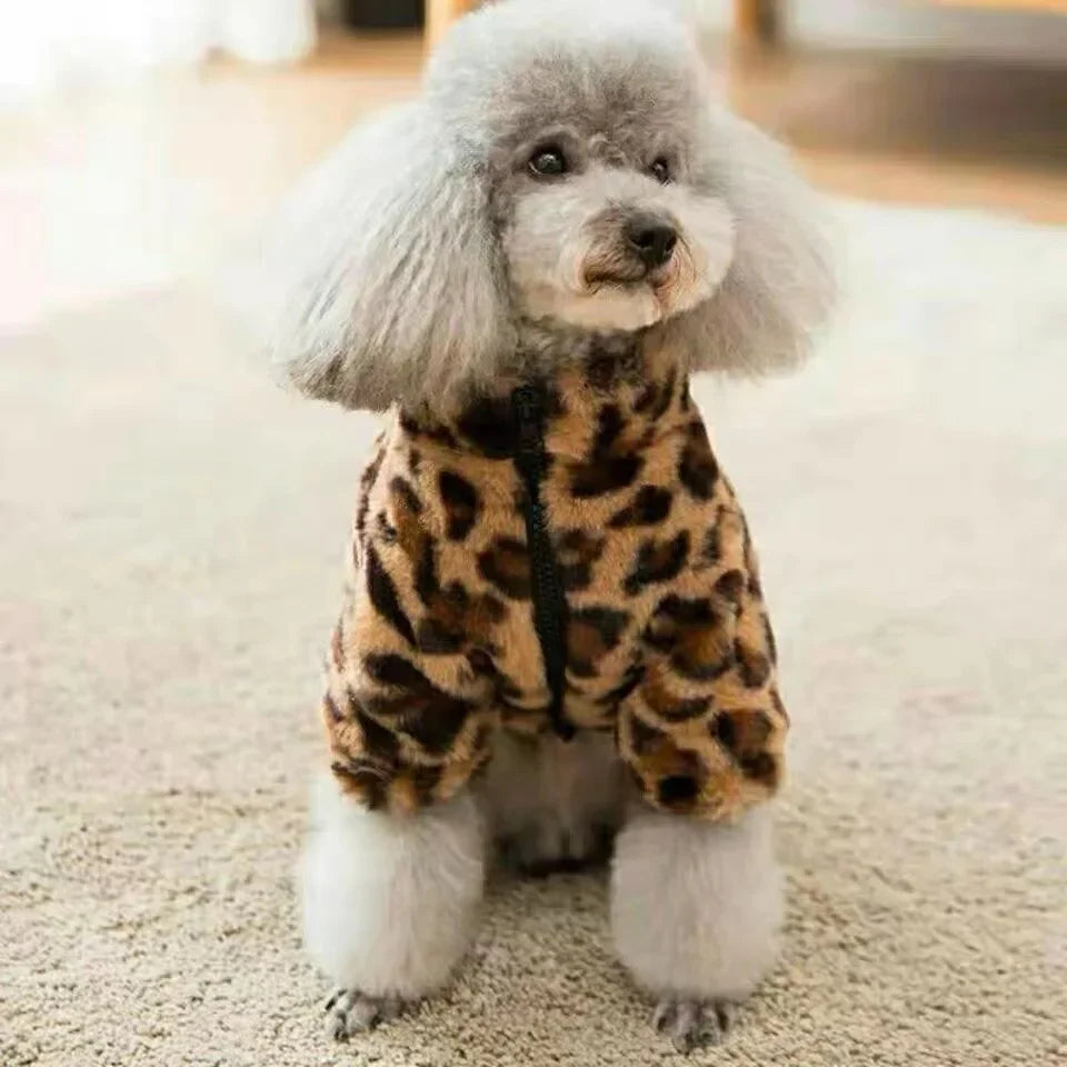 Dog Clothes Small Dog Autumn Winter Coat  Leopard Print Fur and Fleece Thermals Puppy Apparels Warm Dog´s Sweater Cute Products