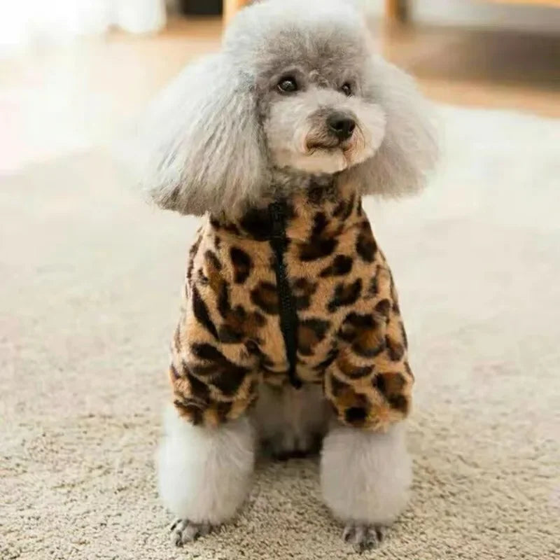 Dog Clothes Small Dog Autumn Winter Coat  Leopard Print Fur and Fleece Thermals Puppy Apparels Warm Dog´s Sweater Cute Products